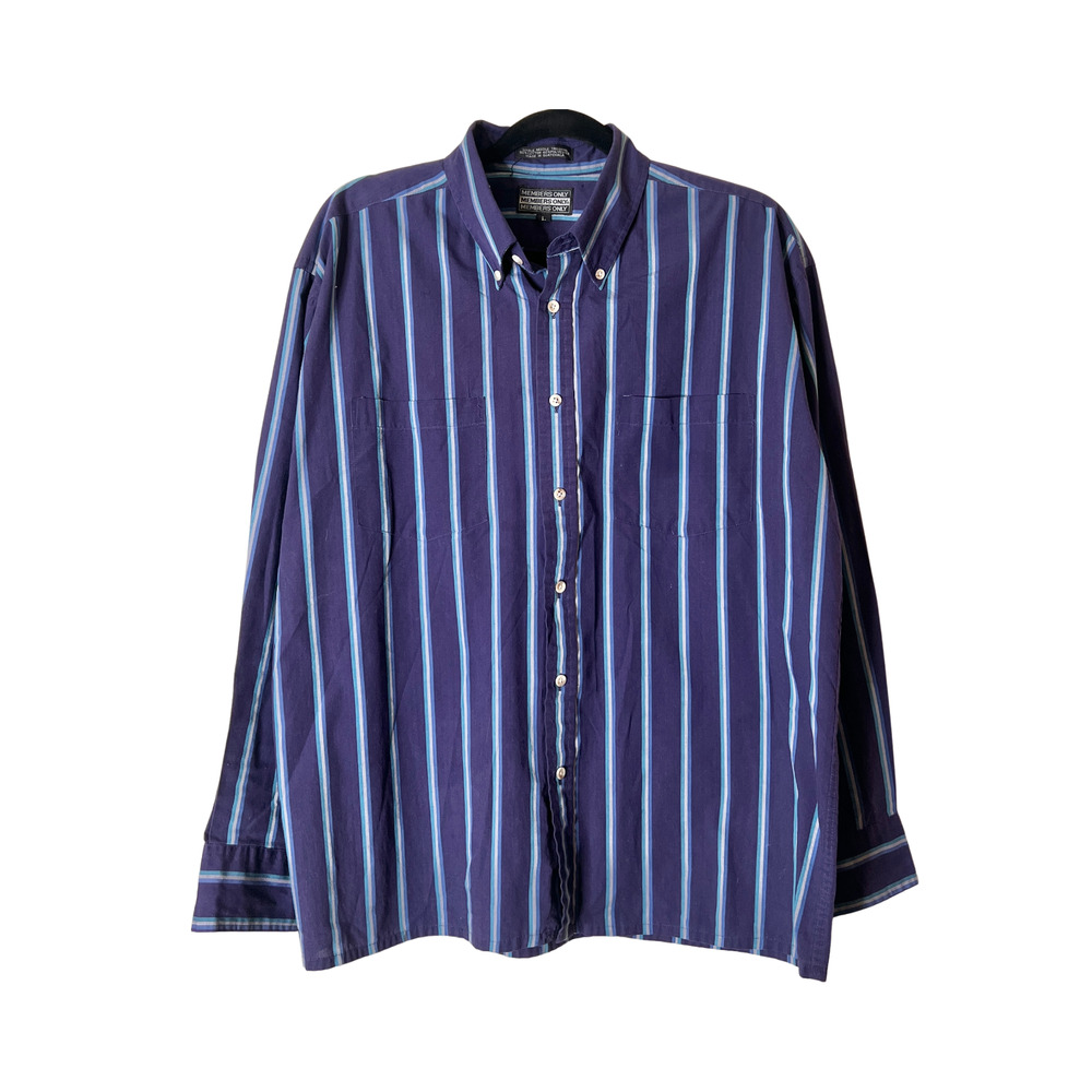 Vtg 90s Members Only Button-down Blue Striped Classic Preppy Nautical Maximalist